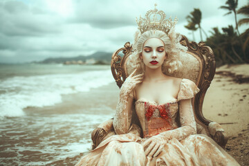 Queen on the beach in on the throne
