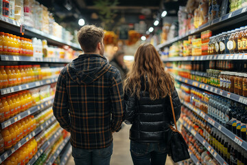 Two people in a grocery store