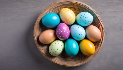 Naklejka na ściany i meble Colorful painted multitude of chocolate easter eggs, iced sugar on them