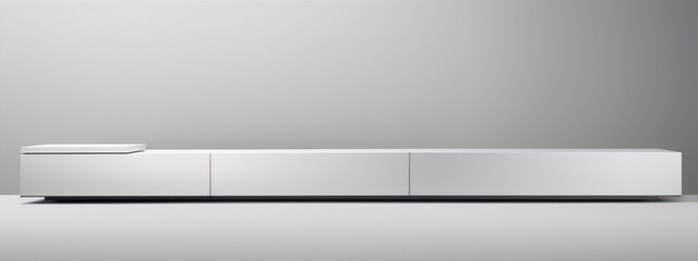 Minimalist white TV stand with a modern design, perfect for a contemporary living room.