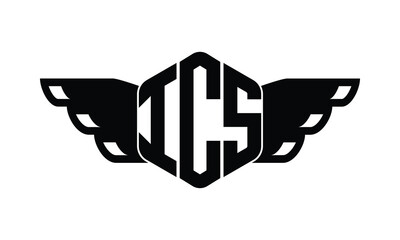 ICS polygon wings logo design vector template.