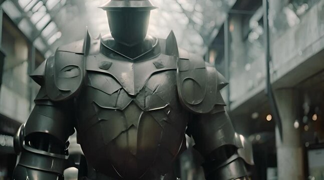 Medieval Knight Armor Display in Modern Setting with Ai generated.
