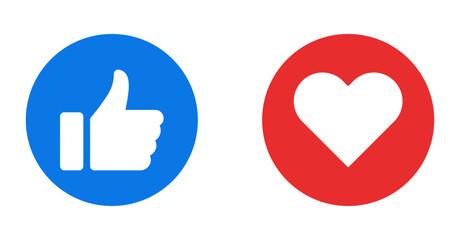 Like and love icon button. Thumbs up and heart flat icon , Social media notification icons. emoji post reactions set. Vector illustration - obrazy, fototapety, plakaty