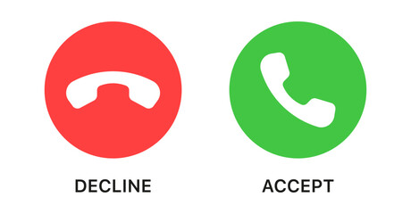 Phone call icon answer, accept and decline call icons with green and red buttons , Contact us telephone sign - communication icons
