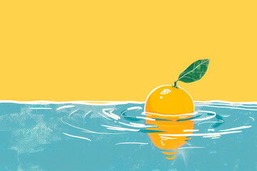 Fresh orange submerged in water with ripples. Generative AI image