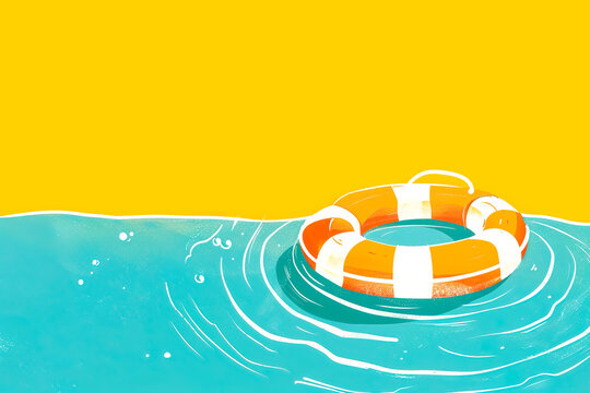 Floating Lifebuoy on Vibrant Blue Water. Generative AI image