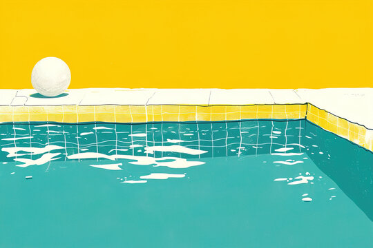 Summer vibes with beach ball by the swimming pool. Generative AI image