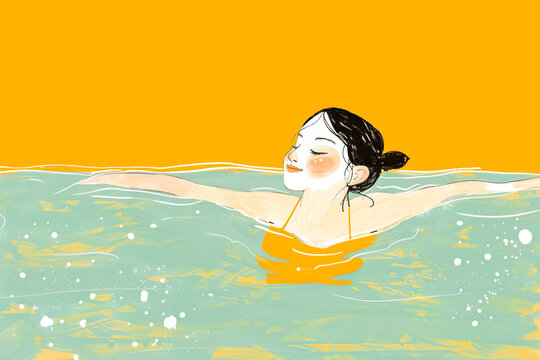 Woman enjoying a peaceful swim in vibrant water. Generative AI image