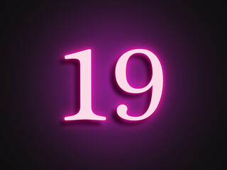 Pink glowing Neon light text effect of number 19.
