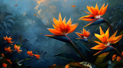 Obraz na płótnie Canvas Bird of Paradise flowers in natural background.