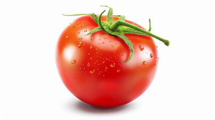 red tomato isolated with water on white background