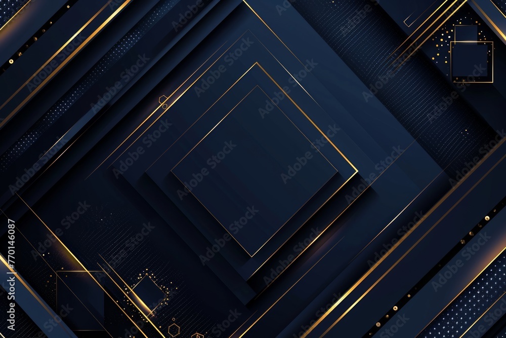Poster interlocking lines and shapes on a sleek black and blue surface. elegant fusion abstract background.