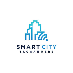 Vector smart city logo with modern concept and business card design template