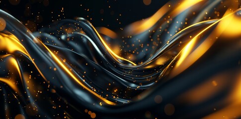 Intricate swirls and curves on a glossy black background. Elegant fusion artwork. - obrazy, fototapety, plakaty