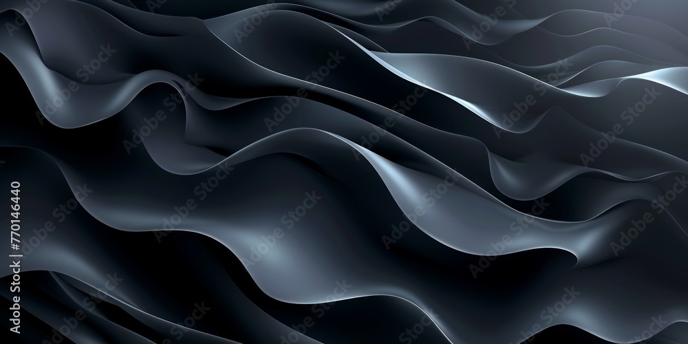Poster dark black backdrop with a futuristic and elegant waved design for abstract compositions.