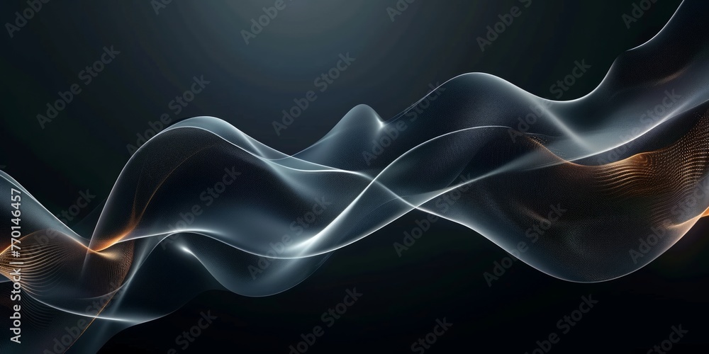 Poster elegant waved design on a dark black background, adding a futuristic touch to abstract visuals.