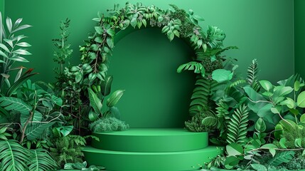 Empty space podium mockup in jungle setting for striking visual impact in photography