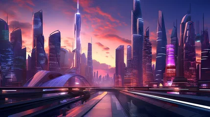 Rollo Highway in modern city at sunset. Panoramic illustration. © Iman