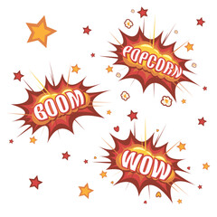 Comics Stickers Vector Boom Wow Popcorn