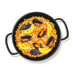 Traditional Spanish paella food isolated on a white background. 
