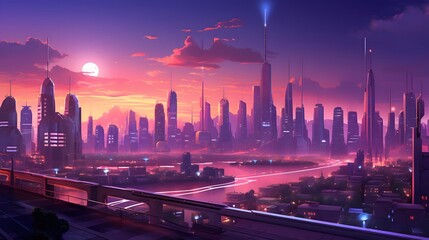 Beautiful panoramic view of the city of Shanghai at sunset