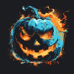 A halloween pumpkin with flames coming out of it. A magical creature made of fire.