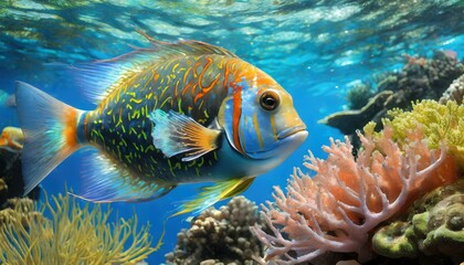  close-up depicting a vibrant underwater scene with marine 