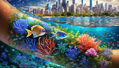  close-up depicting a vibrant underwater scene with marine 