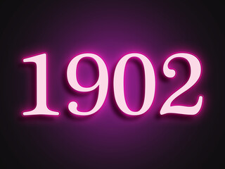 Pink glowing Neon light text effect of number 1902. - obrazy, fototapety, plakaty
