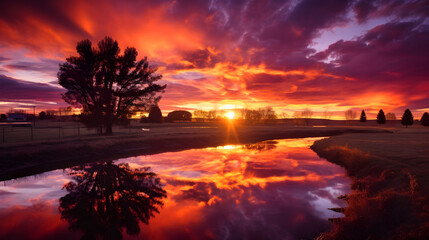 Fototapeta na wymiar Patchwork Sky: Reverie of a Countryside Sunset