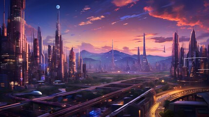panoramic view of modern city at sunset,shanghai