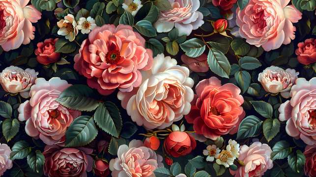 Beautiful fantasy vintage wallpaper botanical flower bunch,vintage motif for floral print digital background