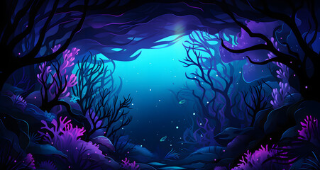 Fototapeta na wymiar a beautiful underwater scene with trees and rocks