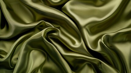 Green brown silk satin. Gradient. Olive color. Luxury elegant abstract background for design, text. Light dark shade. Fabric, cloth texture - generative ai