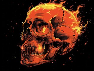 A skull with flames coming out of it.