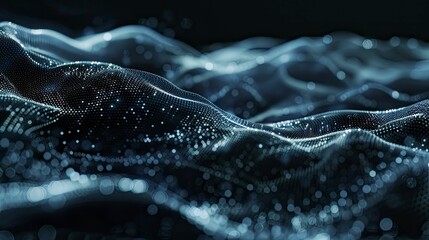 Digital wave with many dots and particles. Abstract dynamic wave background. Technology or science banner - generative ai