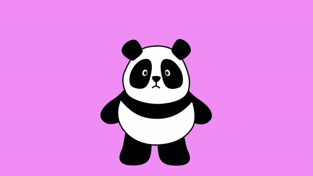 Cartoon panda character jumping animation with alpha channel. Hand drawn sticker outline style
