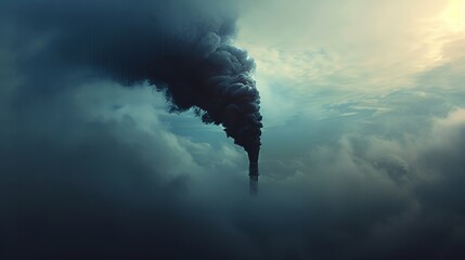 Thick black smoke, air pollution and environmental problems, industrial chimney banner - obrazy, fototapety, plakaty