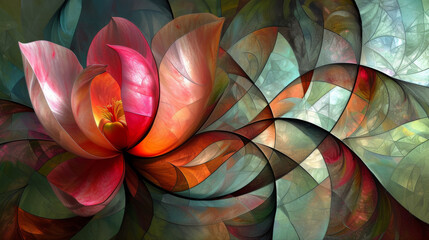 Ethereal lotus flower emerging from an abstract swirl of vibrant colors and shades, symbolizing tranquility and artistic beauty.