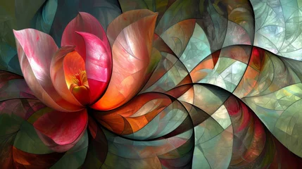 Crédence de cuisine en verre imprimé Coloré Ethereal lotus flower emerging from an abstract swirl of vibrant colors and shades, symbolizing tranquility and artistic beauty.