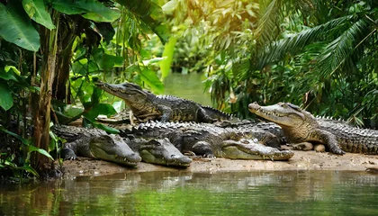 Deurstickers ワニ。クロコダイル。アリゲーター。野生のワニのイメージ素材。Crocodile. alligator. Wild crocodile image material. © seven sheep