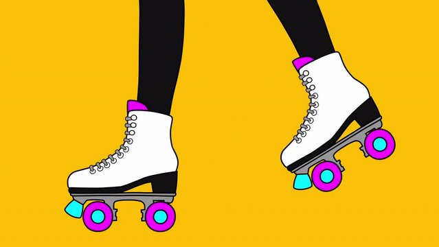 Roller skating girl legs animation in outline cartoon hand drawn sticker style on a transparent background.
