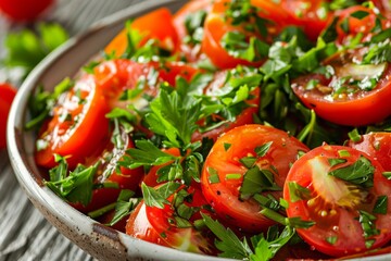 Healthy and delicious spring salad with fresh herbs and juicy tomatoes for a nutritious diet