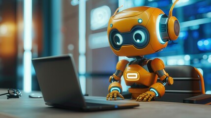 robot working on laptop