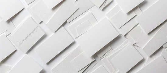 Foto op Plexiglas Business cards laid out horizontally in rows on a white textured paper background. © Vusal