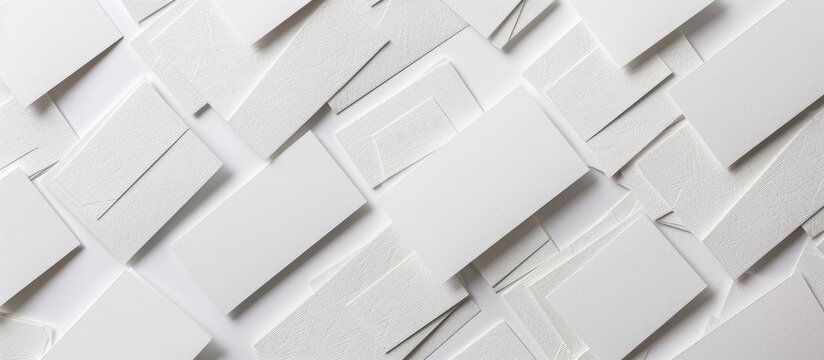 Business cards laid out horizontally in rows on a white textured paper background.