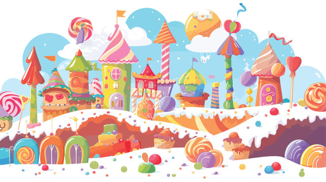 Fantasy Cartoon candyland with deserts and sweets