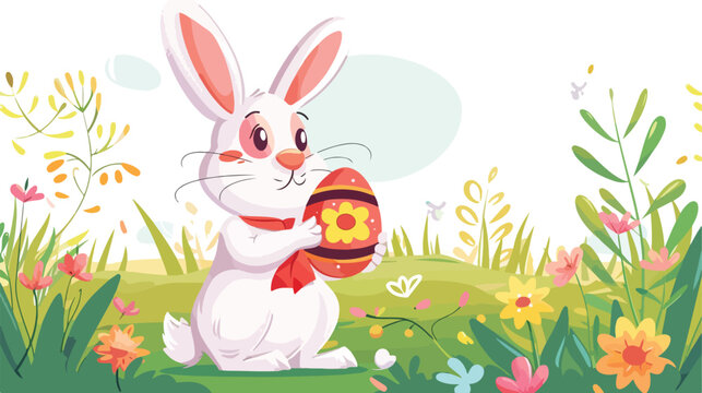 Happy Cartoon Easter background with rabbit