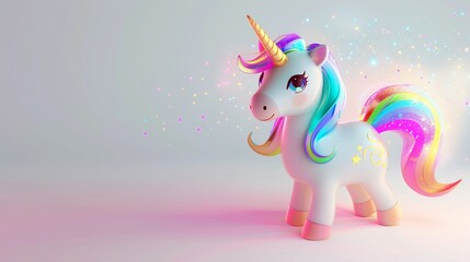 3D kawaii unicorn with a shimmering horn