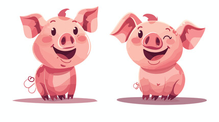 Smiling Cartoon pig cartoon flat vector 